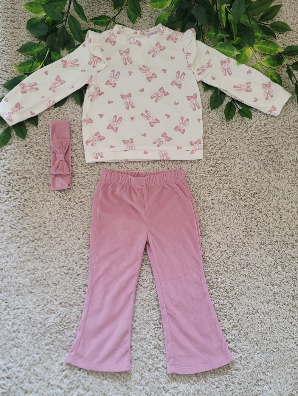 Baby Girl Ballet Flats, Bows, & Hearts Outfit + Headband (18-24 Months)